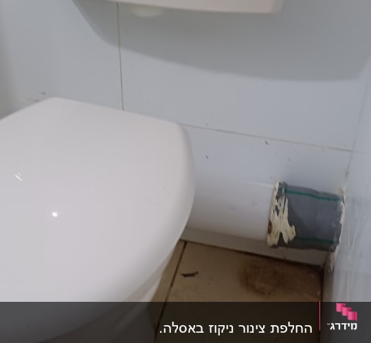 אסלה וכלי עבודה בצנרת בחדר אמבטיה